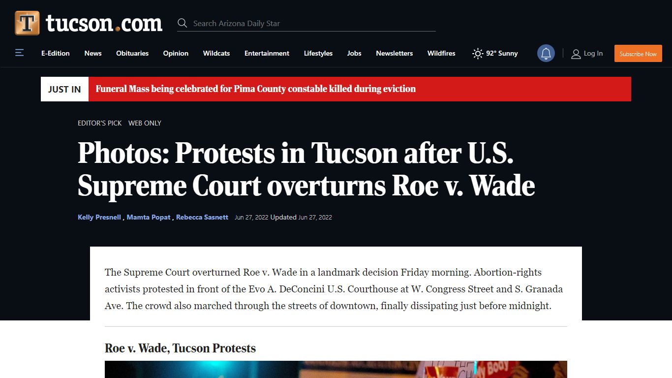 Photos: Protests in Tucson after U.S. Supreme Court overturns Roe v ...